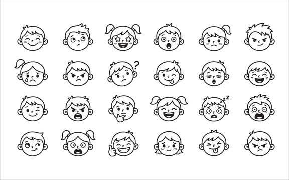 Cute Kids Facial Expressions Bundle