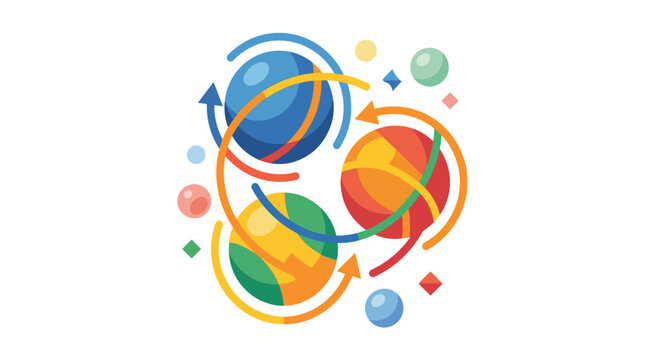 3d juggling balls icon with vibrant colors dynamic motion lines and abstract shapes representing coordination skill and entertainment in a playful modern digital style on a white background