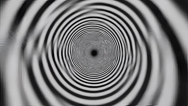 Hypnotic Spiral Tunnel Effect Black and White Abstract Background.