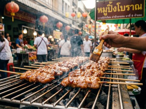 Thai street food grilled pork