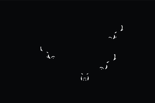 Minimalist wild boar and pig silhouette collection featuring aggressive feral hogs with glowing white eyes and tusks on black background, including domestic sow and piglets for hunting or logo design
