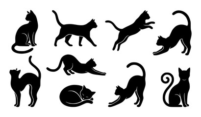 Premium black cat silhouette vector set with elegant feline poses for branding and clipart design © Wahida