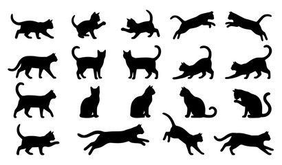 Premium feline silhouette vector set with black cat clipart collection isolated on white background © Wahida