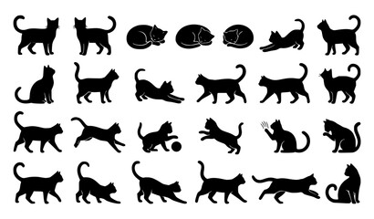High quality cat silhouette collection vector with black feline clipart for commercial design © Wahida