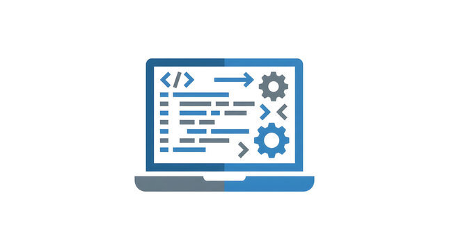 Software Development Coding and Automation Process Icon on Laptop