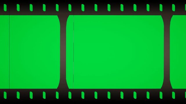 Celluloid film frame moving motion on green screen chroma key background. Retro projector celluloid line overlay video template. publisher clip portfolio freelance cinematic template cinematic art