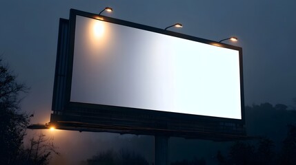 Obraz premium A large empty billboard structure is illuminated by warm lights against a dark night sky creating a peaceful and calm atmosphere
