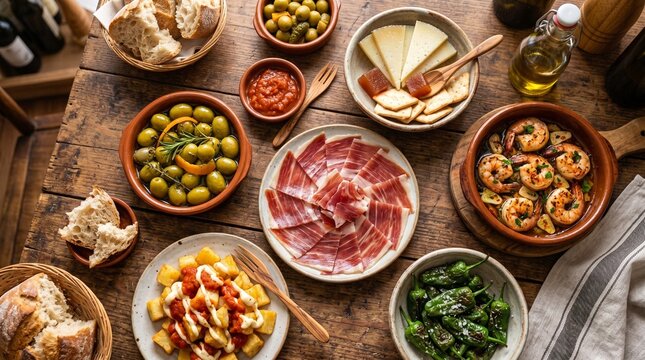 Spanish Gourmet Appetizers in Rustic Food Styling