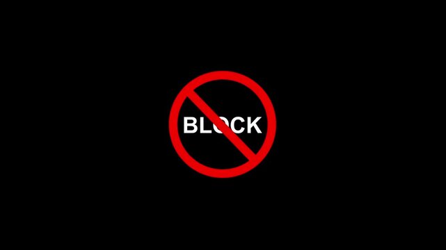 Prohibition Block Symbol Animation,No Sign Graphic Element, Stop and Forbidden Warning Icon on Black Background Motion Graphic