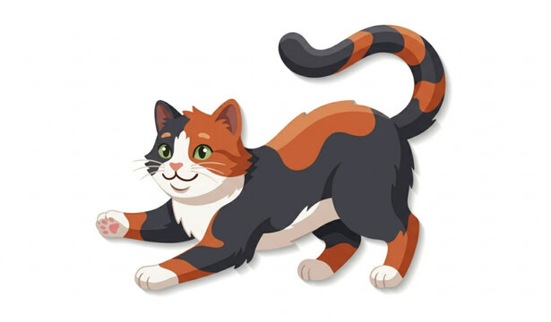 cute semi flat 2.5d playful calico cat vector icon