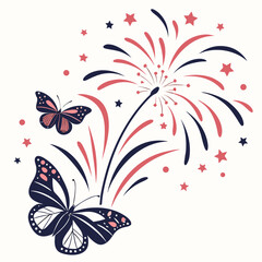 Butterflies and fireworks vector illustration with radiating bursts and scattered star shapes firework display insect lepidoptera © RUJINA