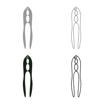 Nut cracker nutcracker set icon grey black color vector illustration image solid fill outline contour line thin flat style