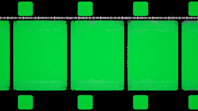 Celluloid film frame moving motion on green screen chroma key background. Green tone celluloid boundary overlay video template. portfolio ui portfolio cinematic tv clip template format creator tv