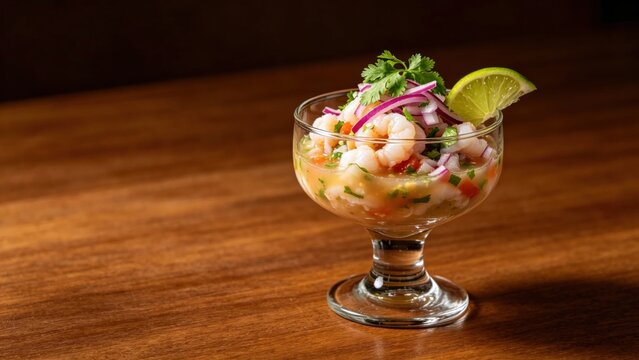 Seafood ceviche glass close-up