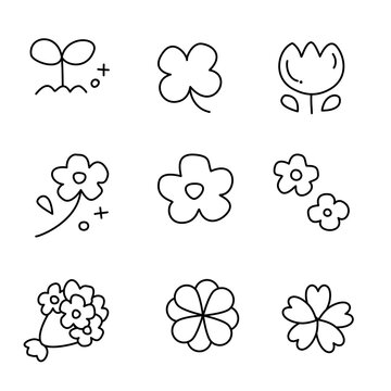 Cute Kawaii Sticker Icon Collection with Pastel Cartoon Objects, Hand Drawn UI Elements and Adorable Emoji Symbols black and white 