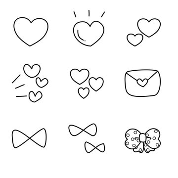 Cute Kawaii Sticker Icon Collection with Pastel Cartoon Objects, Hand Drawn UI Elements and Adorable Emoji Symbols black and white 