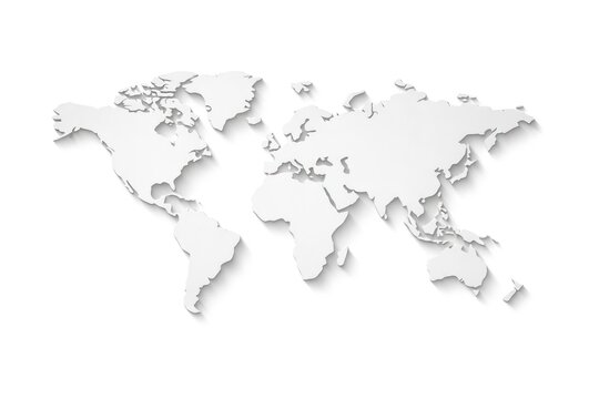 Minimalist white world map illustration on plain background.