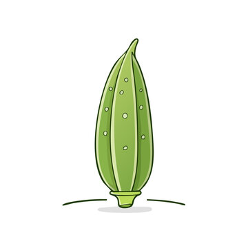 Green okra pod with white polka dots against a white background illustration
