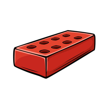 A red clay brick with circular holes lies on its side in a simple illustration