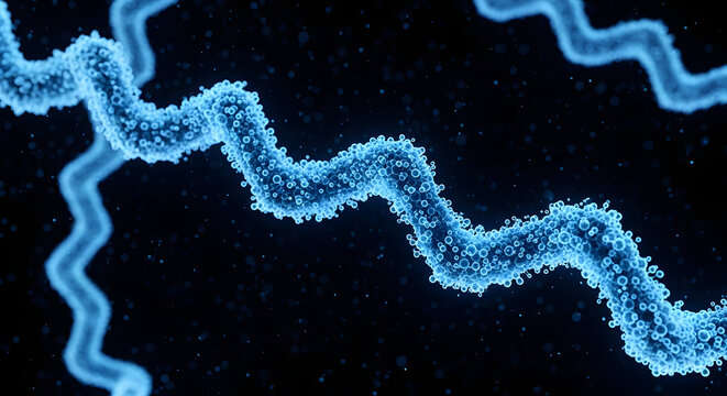Spirillum Bacteria Microscopic View: A striking close-up of spiral-shaped bacteria, rendered in vivid blue against a dark background, showcasing the intricate structure of these microorganisms.