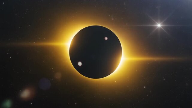 Total Solar Eclipse with Bright Golden Corona and Star Flare in Deep Space