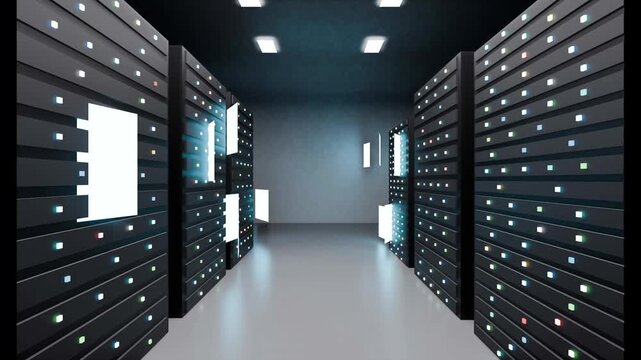 Data center servers machine learning computers racks able to loop seamless 4k
