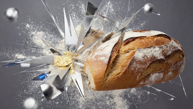Bread breaking inspired by Irish New Year tradition of banging bread against walls to drive away bad luck and hunger in the coming year.