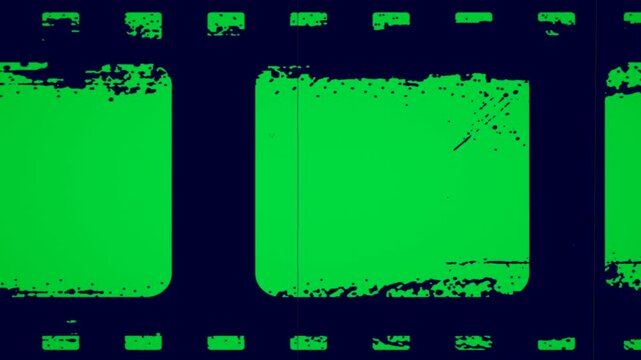 Paint film frame moving motion on green screen chroma key background. Blue ink splash paint edge mask overlay video template. shot image ui cut video film film work art ui media roll action