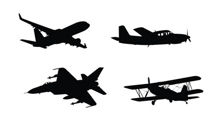 Aircraft Silhouettes On White Background Four Different Airplane Types © Safia512