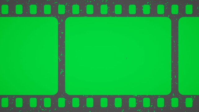 Celluloid film frame moving motion on green screen chroma key background. Standard celluloid border mask overlay video template. format portfolio mix stock studio broadcast portfolio design ad edit