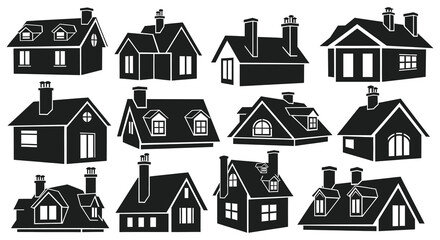 Fototapeta premium Black House Silhouettes Collection On White Background