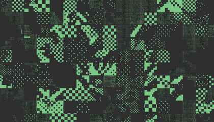 Neon Green Pixel Camouflage and Dark Digital Glitch Pattern © revpy