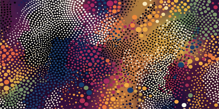 Abstract colorful mosaic halftone background with dotted digital circles and rainbow pattern design wallpaper