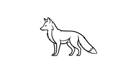 Fototapeta premium Simple Line Art Fox Silhouette Standing Isolated on White Background