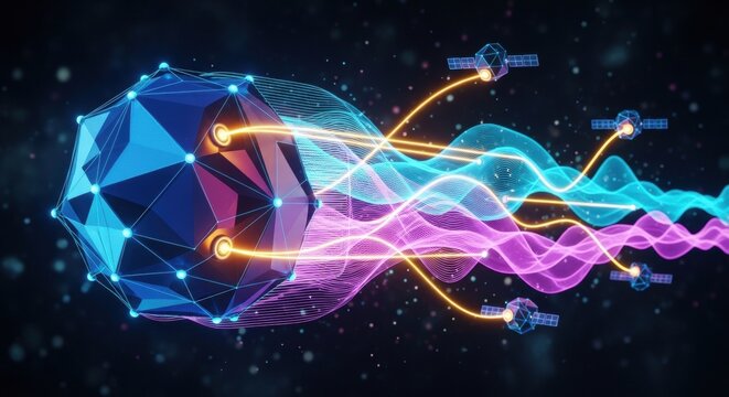 Digital global communication satellite network with data streaming in space