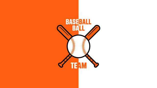 Baseball team logo with ball and crossed bats on orange and white background
