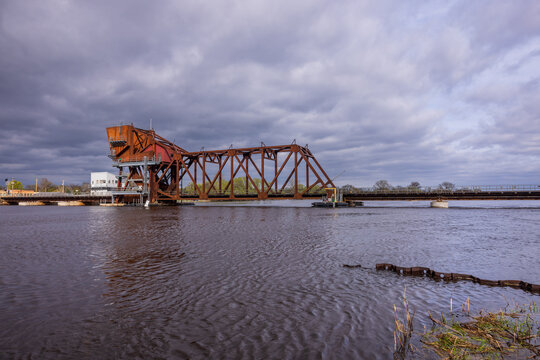A Railroad Bascule Drawbridge Crossing A River