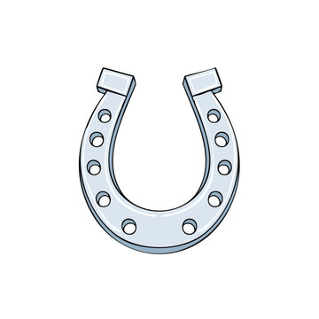 Silver Horseshoe Illustration Isolated on White Background
