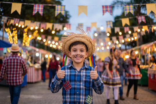 brazilian boy, clothes from festa junina, arraial, festa de s&atilde;o jo&atilde;o. Celebrating.