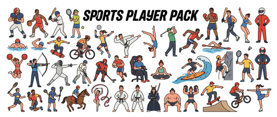 Fototapeta premium Collection of diverse sports players illustrations.