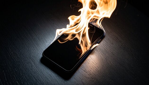 燃えているスマートフォン