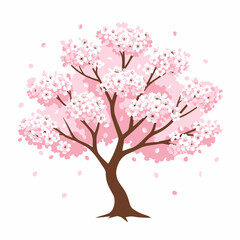 Fototapeta premium Cartoon Cherry Blossom Tree with Pink Petals, Isolated