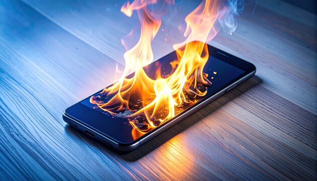 燃えているスマートフォン
