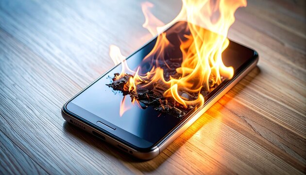 燃えているスマートフォン