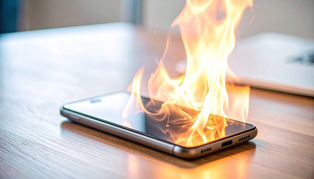 燃えているスマートフォン
