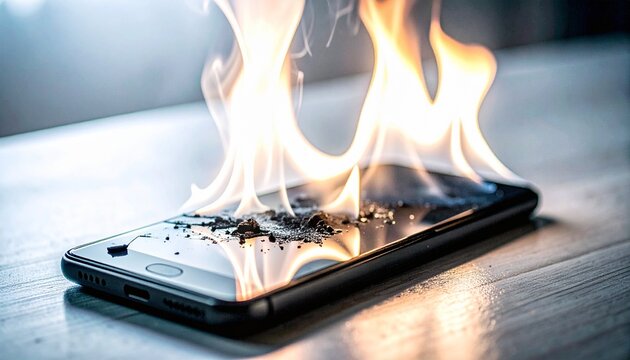 燃えているスマートフォン