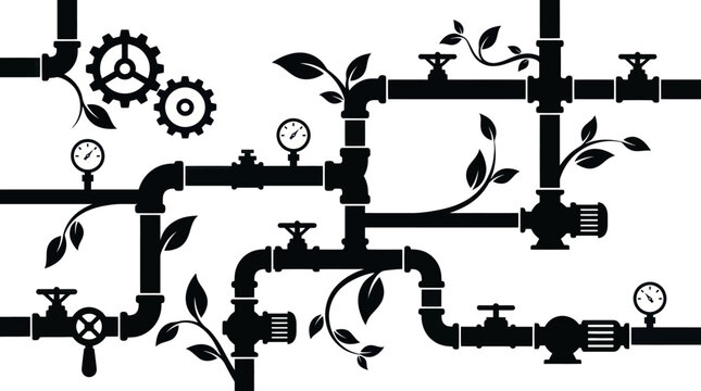 Industrial Piping and Nature Vector Illustration