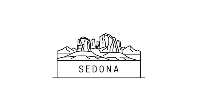 Sedona Arizona Landmark Line Art Logo Emblem with Red Rock Mountains Landscape