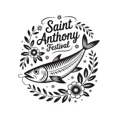 Obraz premium Portugal Saint Anthony Festival Sardine Monochrome Vector Illustration 