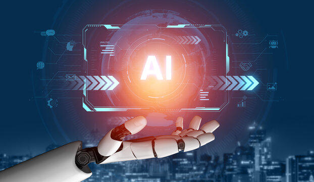 A self-aware AI assistant displays its central processing hub on a futuristic interface. This generative technology demonstrates its capabilities in machine learning and data analysis. Fermion